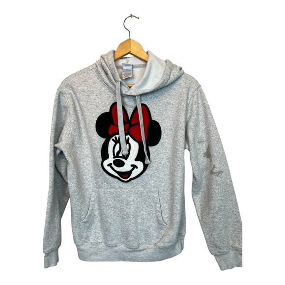 Disney Minnie Mouse Embroidered Grunge Sweatshirt Fleece Hoodie Distressed M - Picture 1 of 7